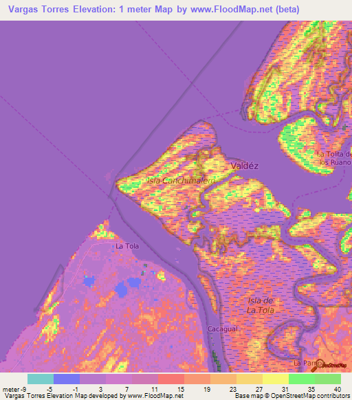 Vargas Torres,Ecuador Elevation Map