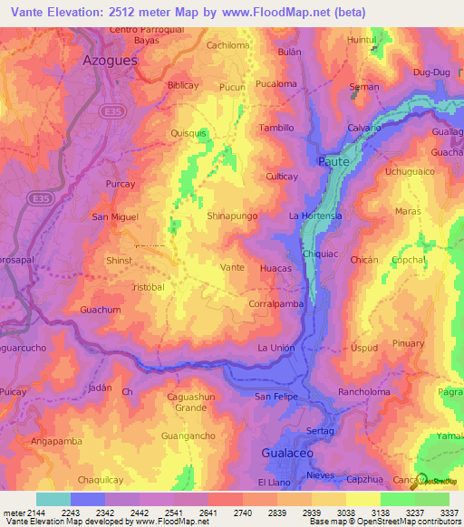 Vante,Ecuador Elevation Map