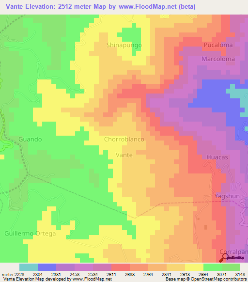 Vante,Ecuador Elevation Map