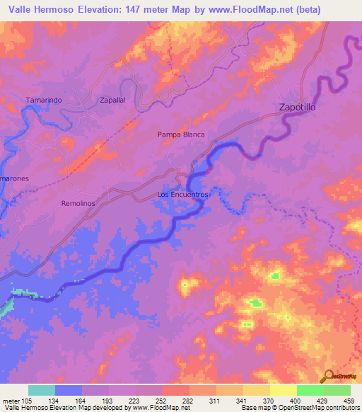 Valle Hermoso,Ecuador Elevation Map