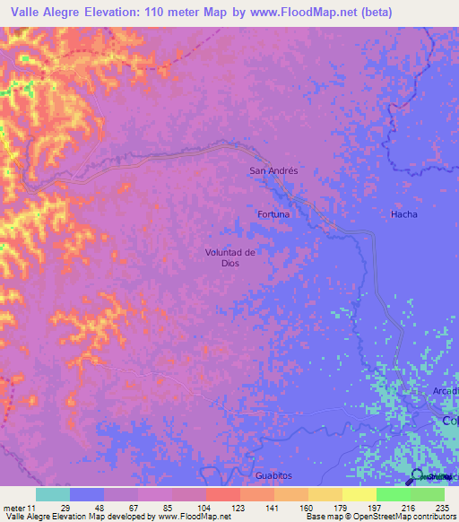 Valle Alegre,Ecuador Elevation Map