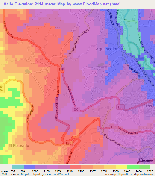 Valle,Ecuador Elevation Map