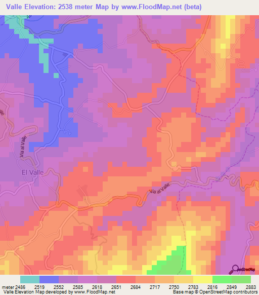 Valle,Ecuador Elevation Map