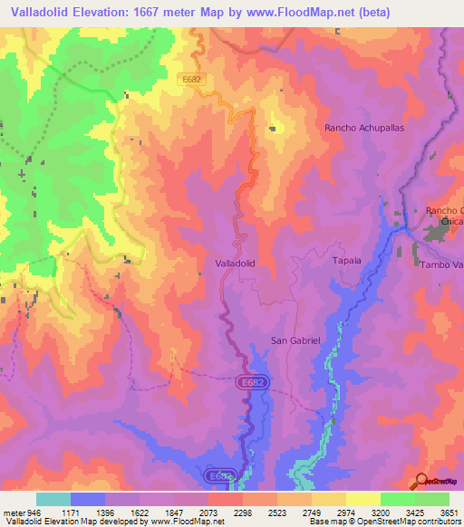 Valladolid,Ecuador Elevation Map