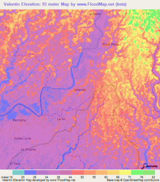 Valentin,Ecuador Elevation Map