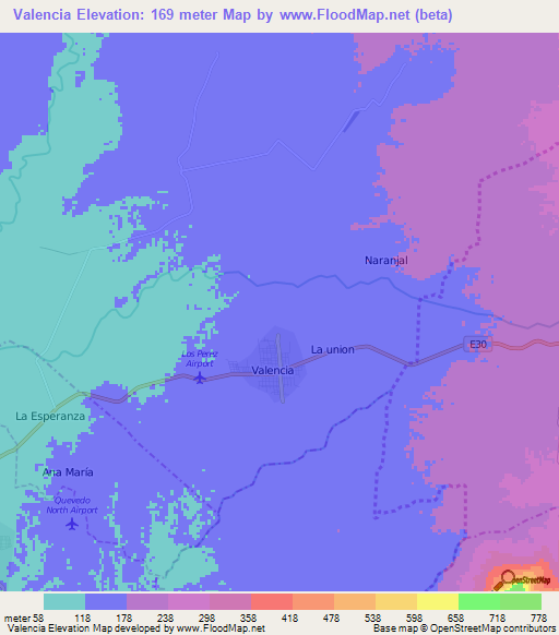 Valencia,Ecuador Elevation Map