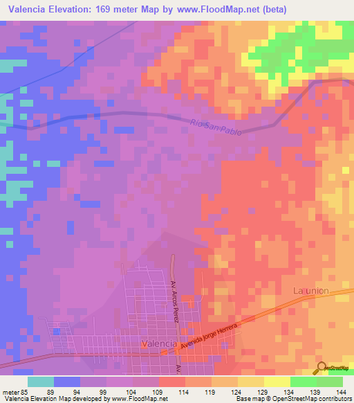 Valencia,Ecuador Elevation Map