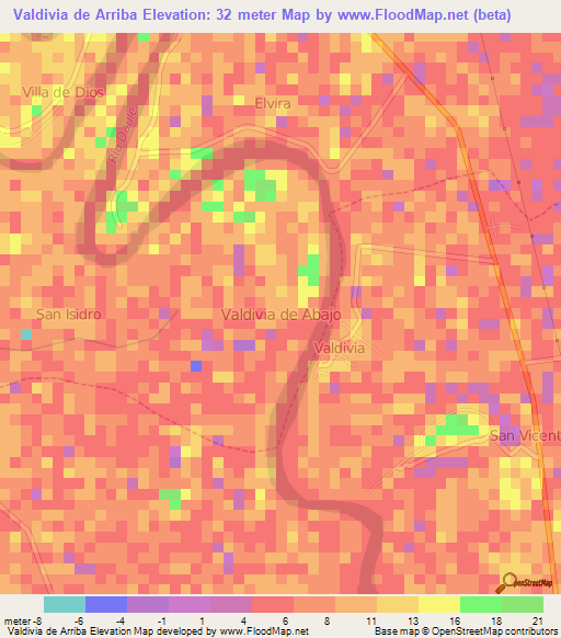 Valdivia de Arriba,Ecuador Elevation Map