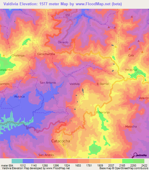 Valdivia,Ecuador Elevation Map