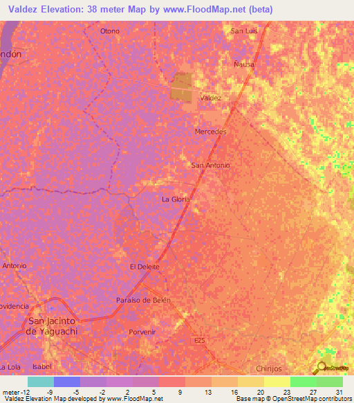 Valdez,Ecuador Elevation Map