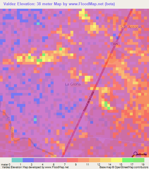 Valdez,Ecuador Elevation Map