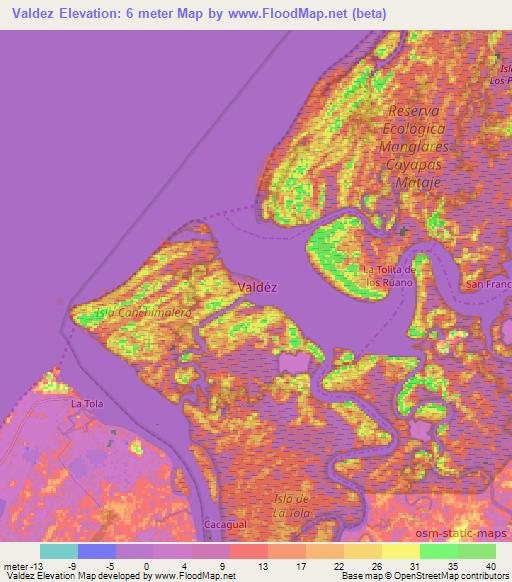 Valdez,Ecuador Elevation Map