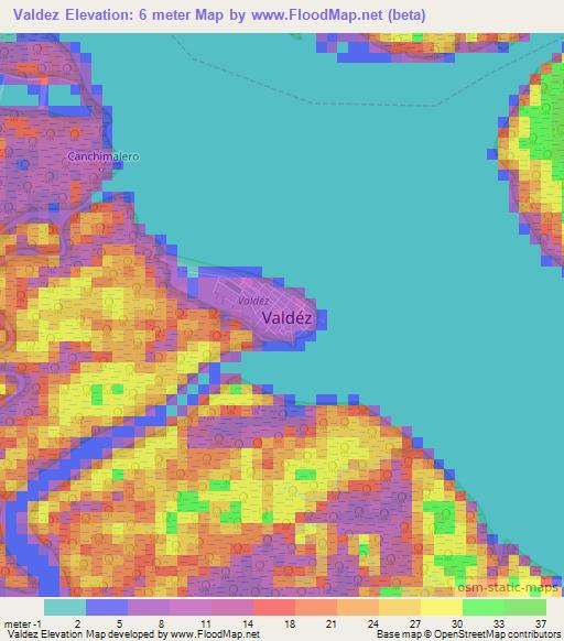 Valdez,Ecuador Elevation Map