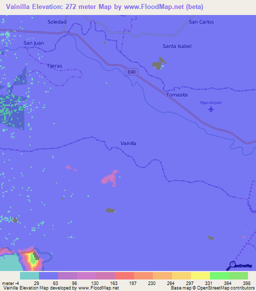 Vainilla,Ecuador Elevation Map