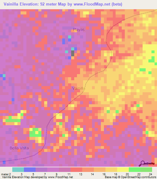 Vainilla,Ecuador Elevation Map