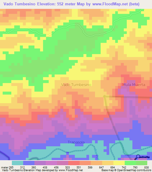 Vado Tumbesino,Ecuador Elevation Map