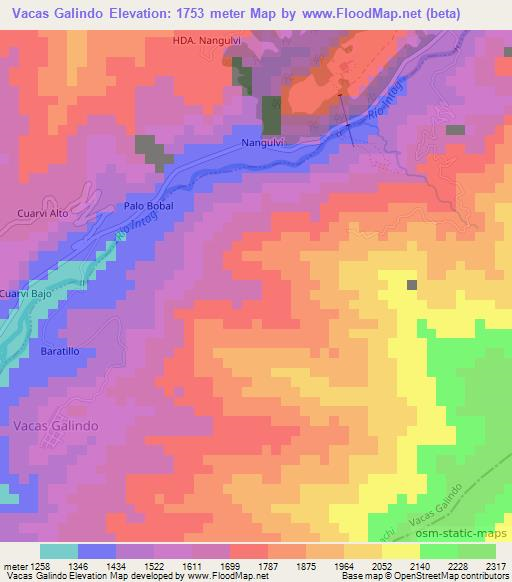 Vacas Galindo,Ecuador Elevation Map