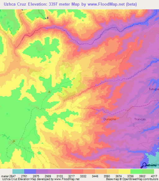 Uzhca Cruz,Ecuador Elevation Map