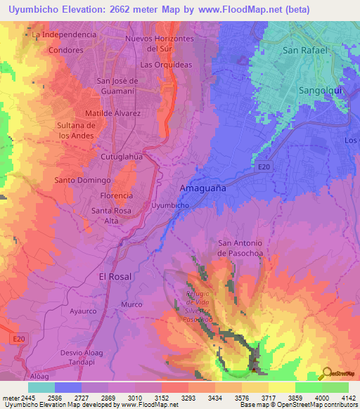 Uyumbicho,Ecuador Elevation Map