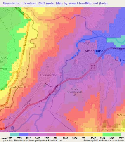 Uyumbicho,Ecuador Elevation Map