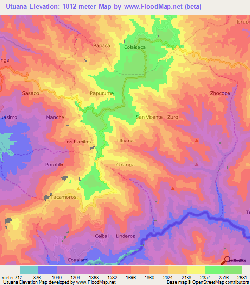 Utuana,Ecuador Elevation Map