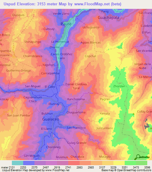 Uspud,Ecuador Elevation Map