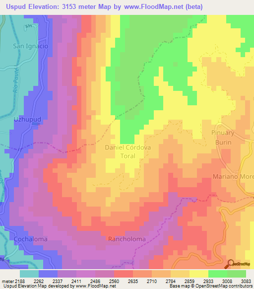 Uspud,Ecuador Elevation Map