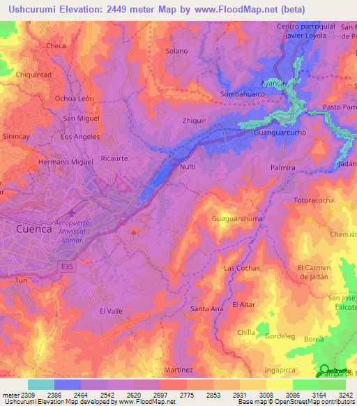 Ushcurumi,Ecuador Elevation Map