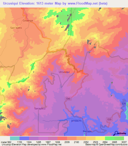 Urcusiqui,Ecuador Elevation Map