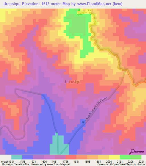 Urcusiqui,Ecuador Elevation Map