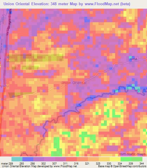 Union Oriental,Ecuador Elevation Map