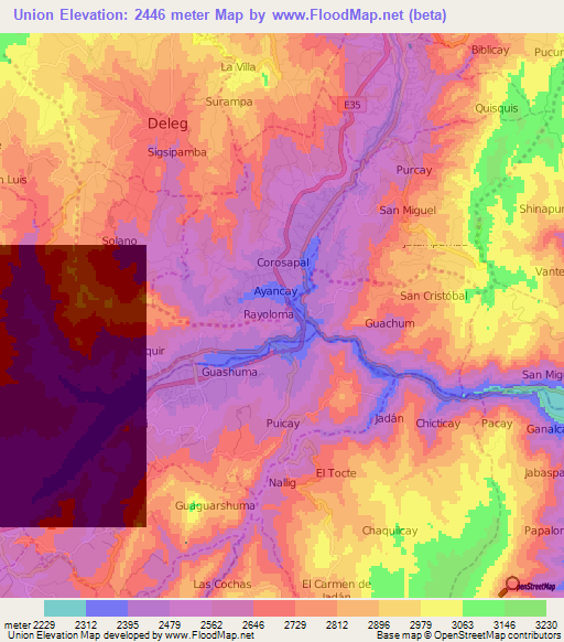 Union,Ecuador Elevation Map