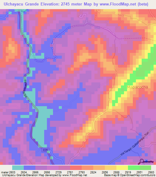 Ulchayacu Grande,Ecuador Elevation Map