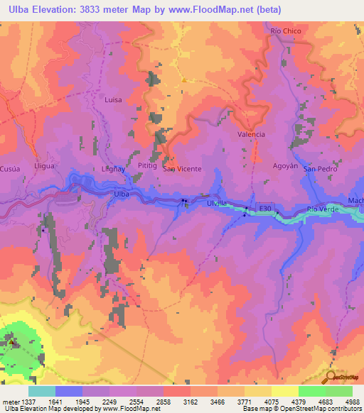 Ulba,Ecuador Elevation Map