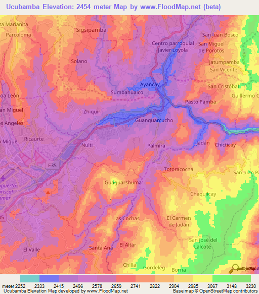 Ucubamba,Ecuador Elevation Map