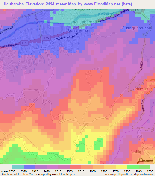 Ucubamba,Ecuador Elevation Map