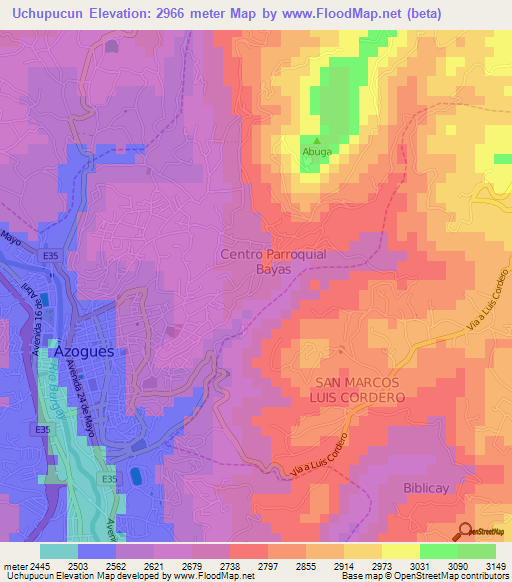 Uchupucun,Ecuador Elevation Map