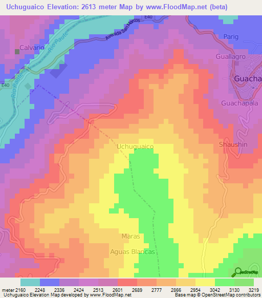 Uchuguaico,Ecuador Elevation Map