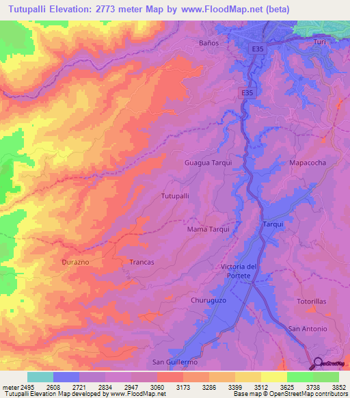 Tutupalli,Ecuador Elevation Map