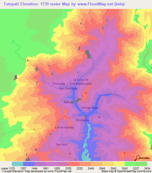 Tutupali,Ecuador Elevation Map