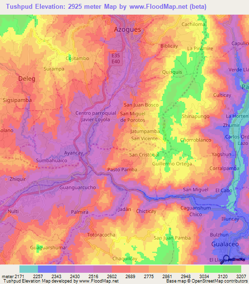 Tushpud,Ecuador Elevation Map