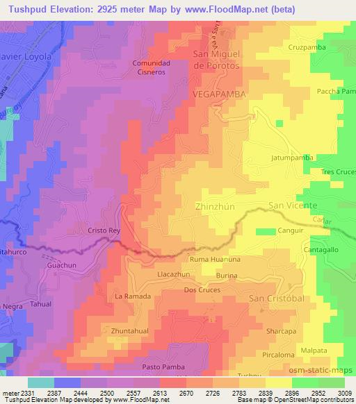 Tushpud,Ecuador Elevation Map