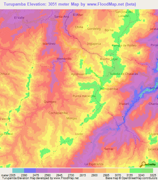 Turupamba,Ecuador Elevation Map