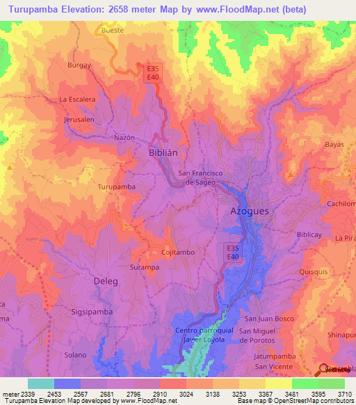 Turupamba,Ecuador Elevation Map