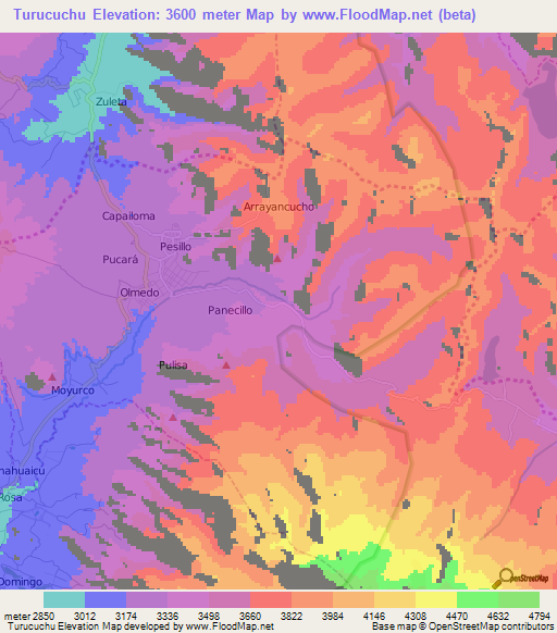 Turucuchu,Ecuador Elevation Map