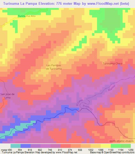 Turinuma La Pampa,Ecuador Elevation Map