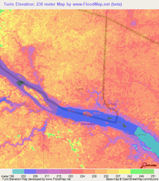 Turin,Ecuador Elevation Map