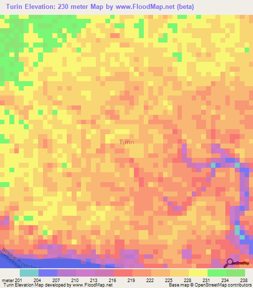 Turin,Ecuador Elevation Map