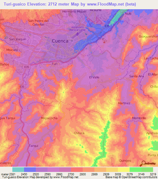 Turi-guaico,Ecuador Elevation Map