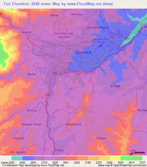 Turi,Ecuador Elevation Map